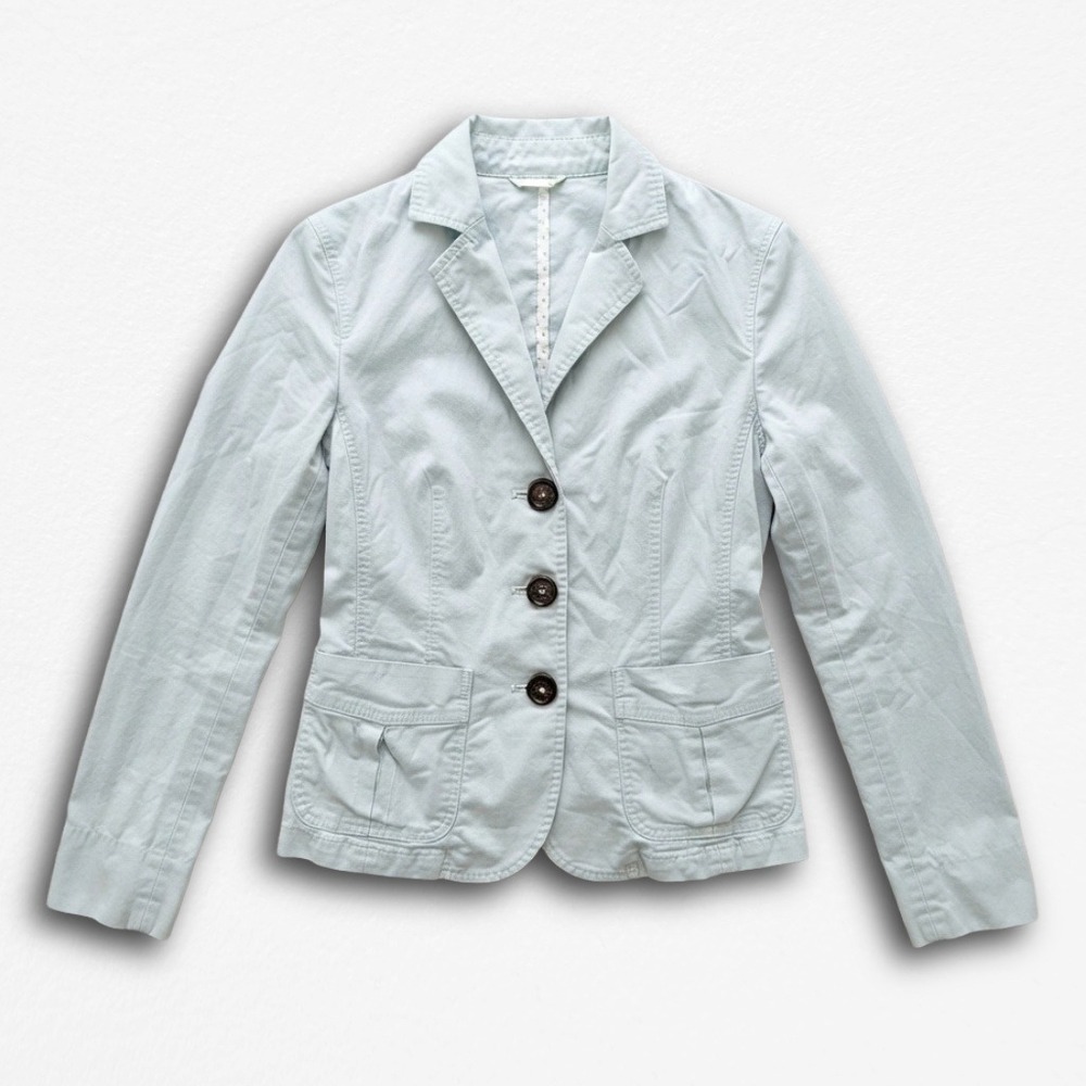 Yishion Light Blue Cotton 3 Button Blazer Jacket Size M Casual Professional